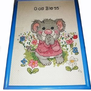 Embroidered Tapestry Mouse God Bless Wall Decor vintage animal print